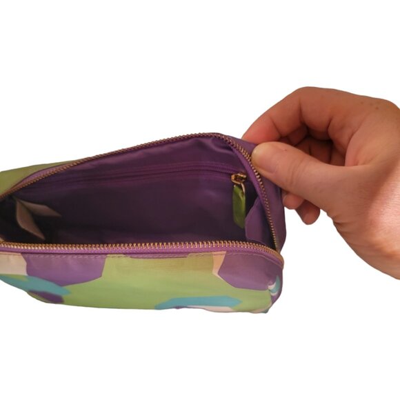 Mid Size Cosmetic pouch in a purple, green and white print - Picture 4 of 6